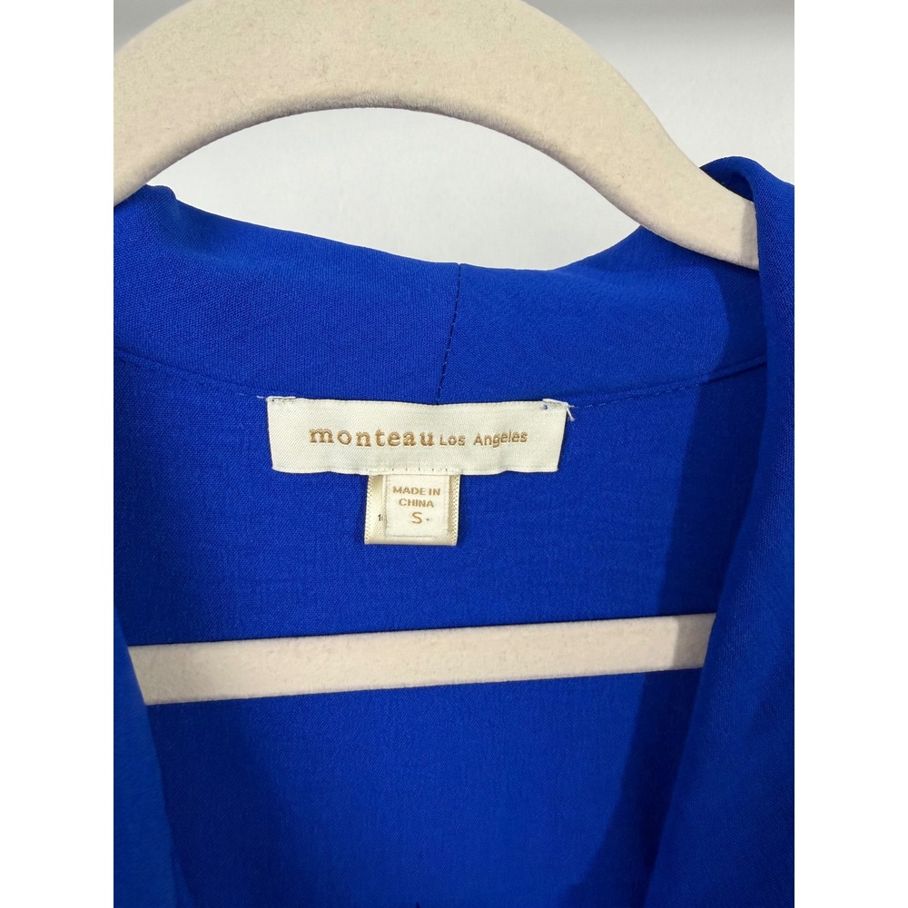 Monteau Los Angeles Royal Blue Wrap Front Romper 3/4 Puff Sleeve Small - Picture 3 of 15